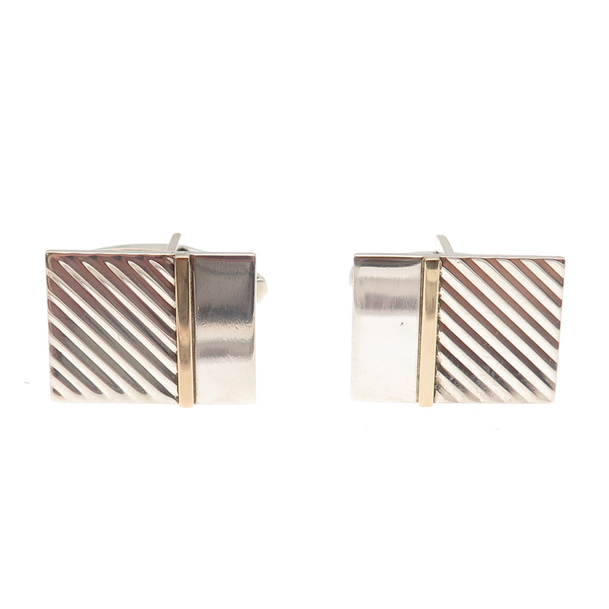 L&M Jewelry 925 Sterling Silver 14K Gold Vintage Ribbed Cufflinks