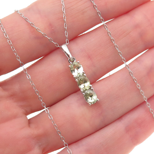 Chuck Clemency 925 Sterling Silver Real Green Amethyst Cable Chain Necklace 20"