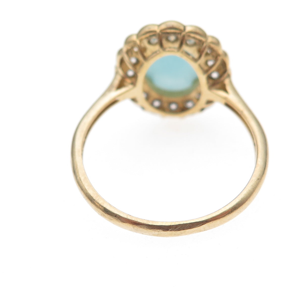 925 Sterling Silver Gold Plated Real Aquamarine & C Z Ring Size 9