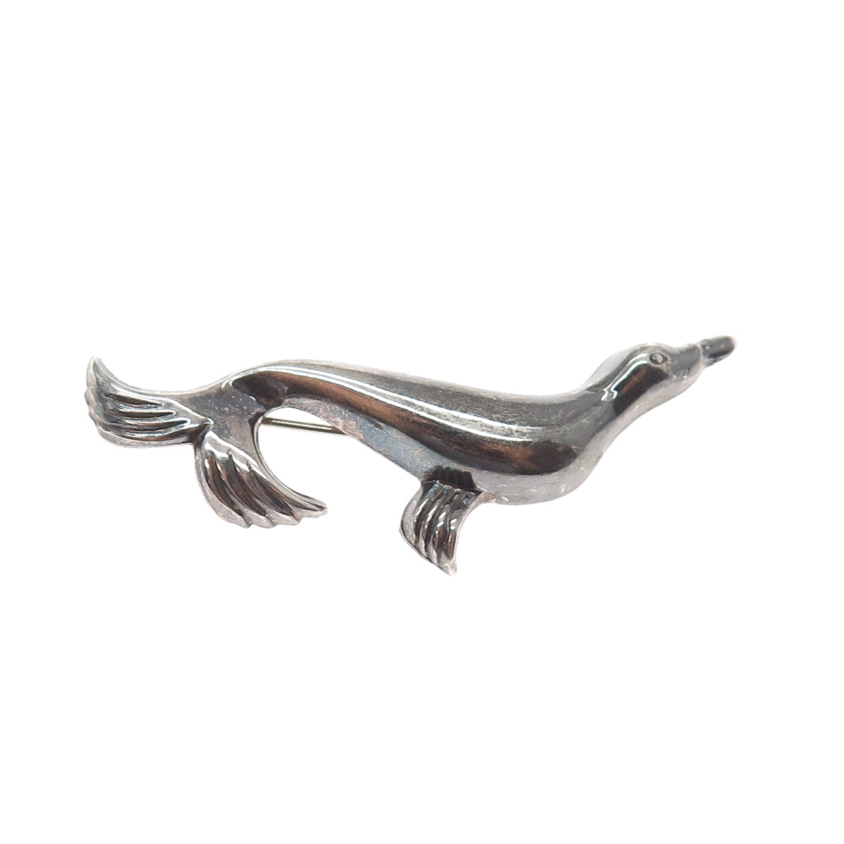 925 Sterling Silver Vintage Fur Seal Oxidized Pin Brooch