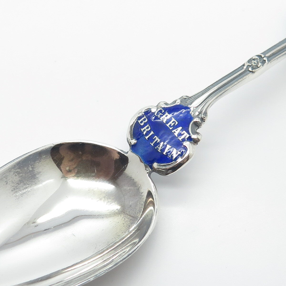 925 Sterling Silver Antique Birmingham 1908 Levi & Salaman Enamel Spoon
