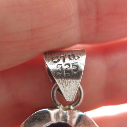 925 Sterling Silver Vintage Dark Blue C Z Oxidized Pendant