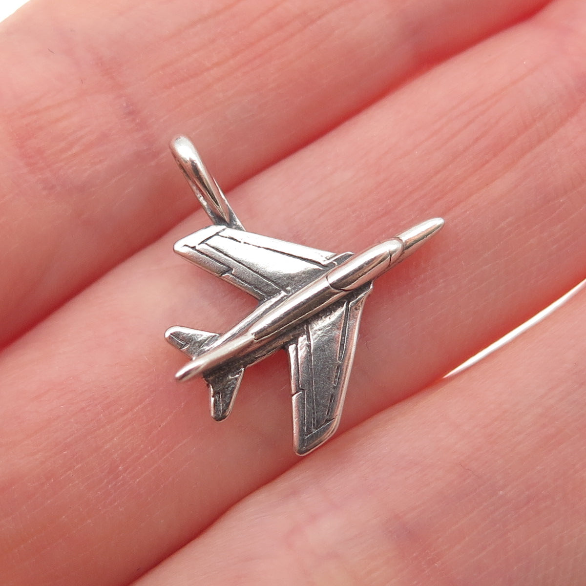 925 Sterling Silver Vintage IFS Jet Fighter Oxidized 3D Mini Charm Pendant