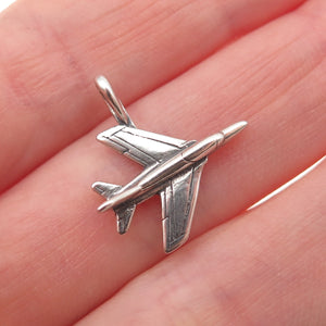 925 Sterling Silver Vintage IFS Jet Fighter Oxidized 3D Mini Charm Pendant