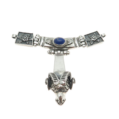 925 Sterling Silver Vintage Real Lapis Lazuli Aries Zodiac Necklace Centerpiece