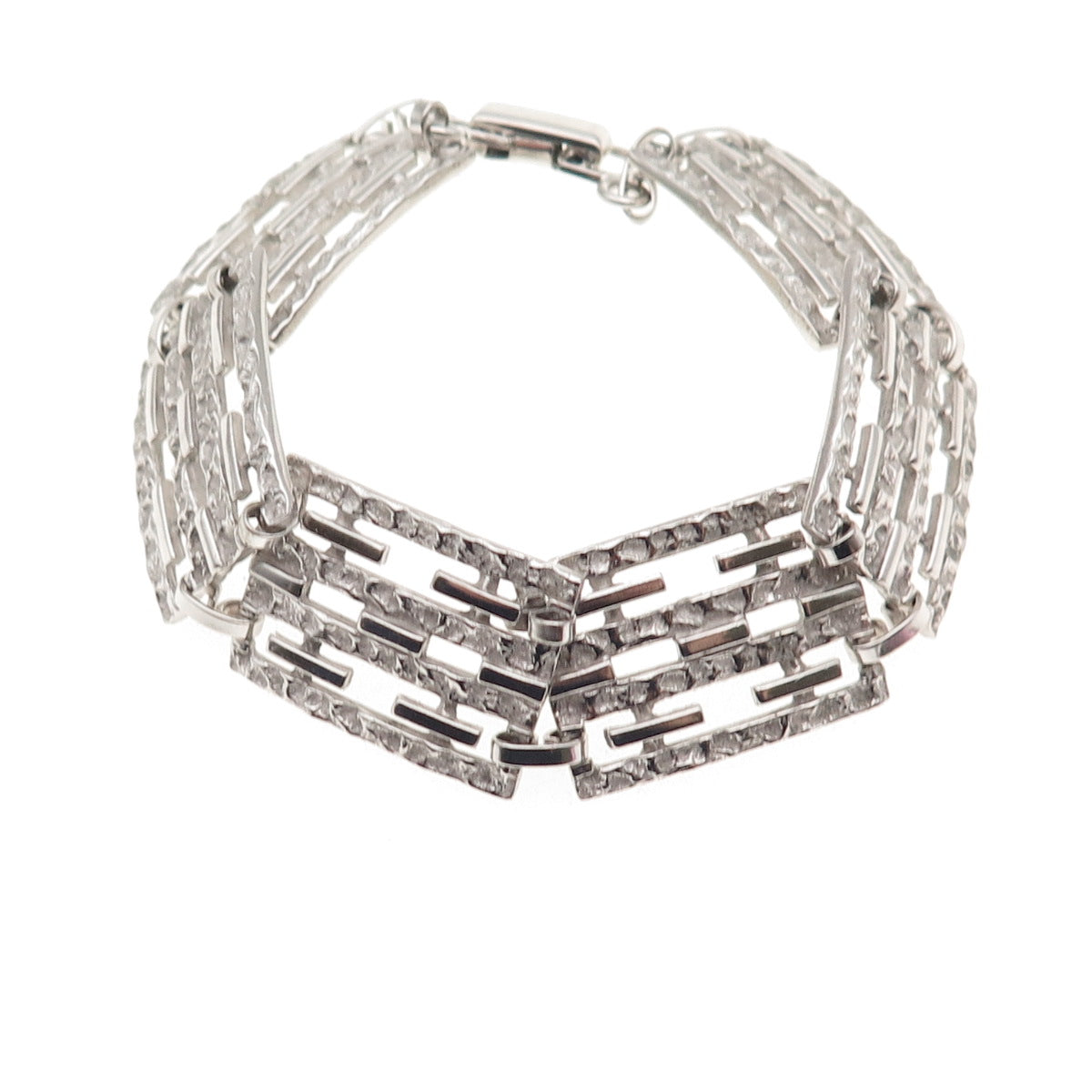Van Dell 925 Sterling Silver Vintage Nugget Panel Link Bracelet 7"