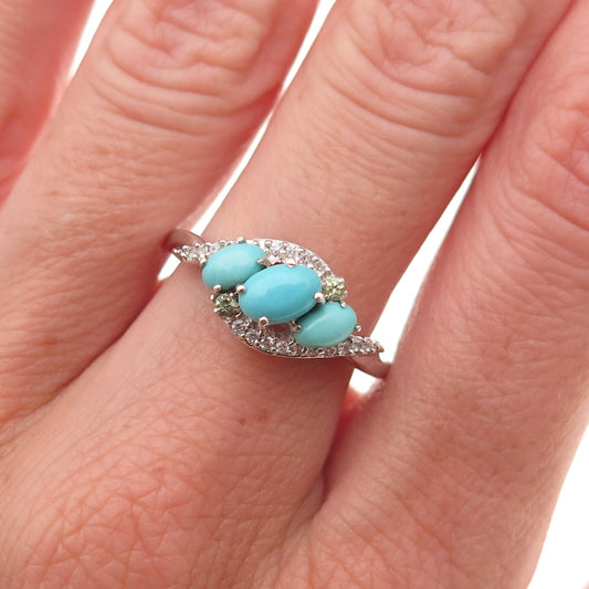 Chuck Clemency Sterling Silver Real Turquoise White Topaz & Peridot Ring Size 8