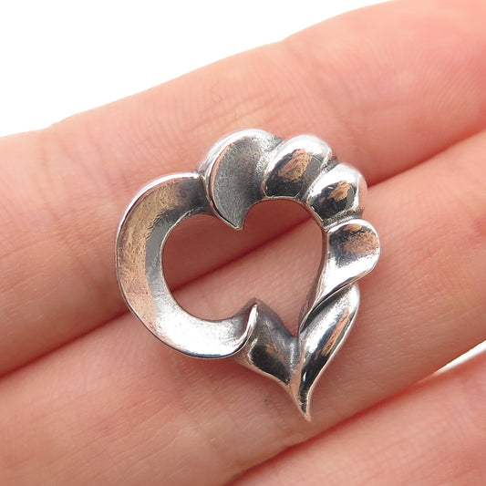 925 Sterling Silver Vintage Modernist Heart Oxidized Mini Slide Charm Pendant