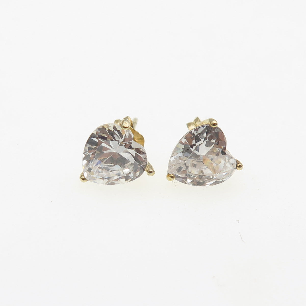 925 Sterling Silver Gold Plated Heart-Cut C Z Stud Earrings
