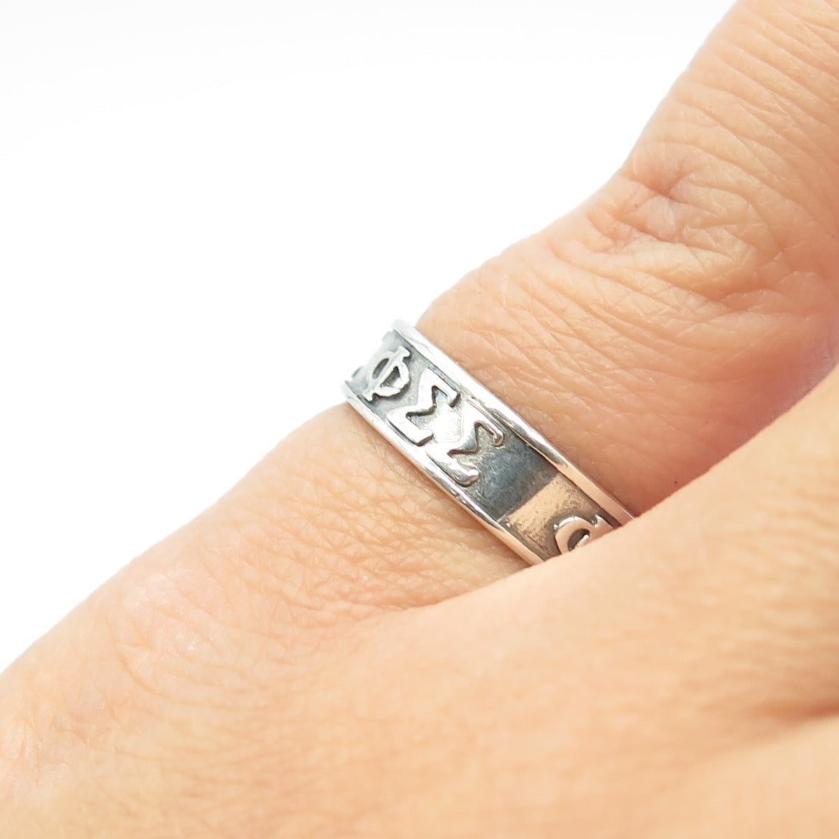925 Sterling Silver Vintage Phi Sigma Sigma Band Ring Size 5.25
