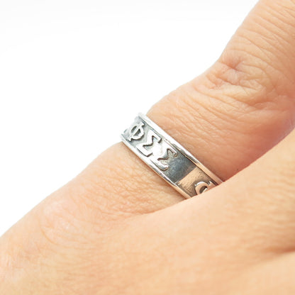925 Sterling Silver Vintage Phi Sigma Sigma Band Ring Size 5.25
