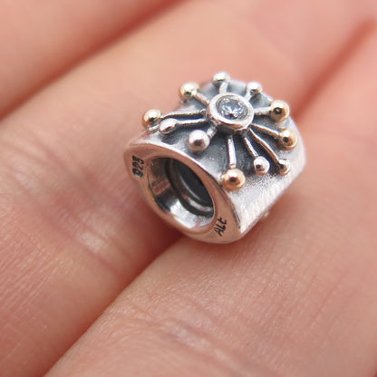 PANDORA 925 Sterling Silver & Gold Round-Cut C Z Desert Star Slide Bead Charm