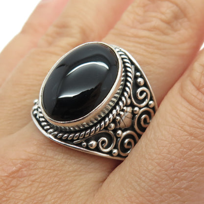 SUARTI BALI 925 Sterling Silver Vintage Real Black Onyx Spiral Ring Size 10.25