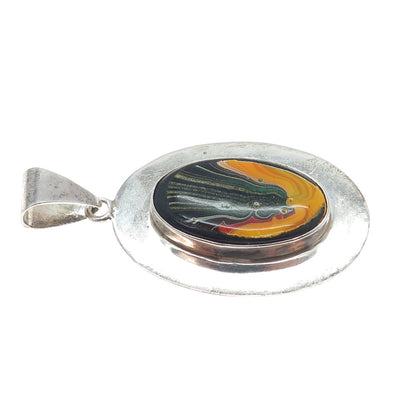 925 Sterling Silver Vintage Enamel Modernist Charm Pendant