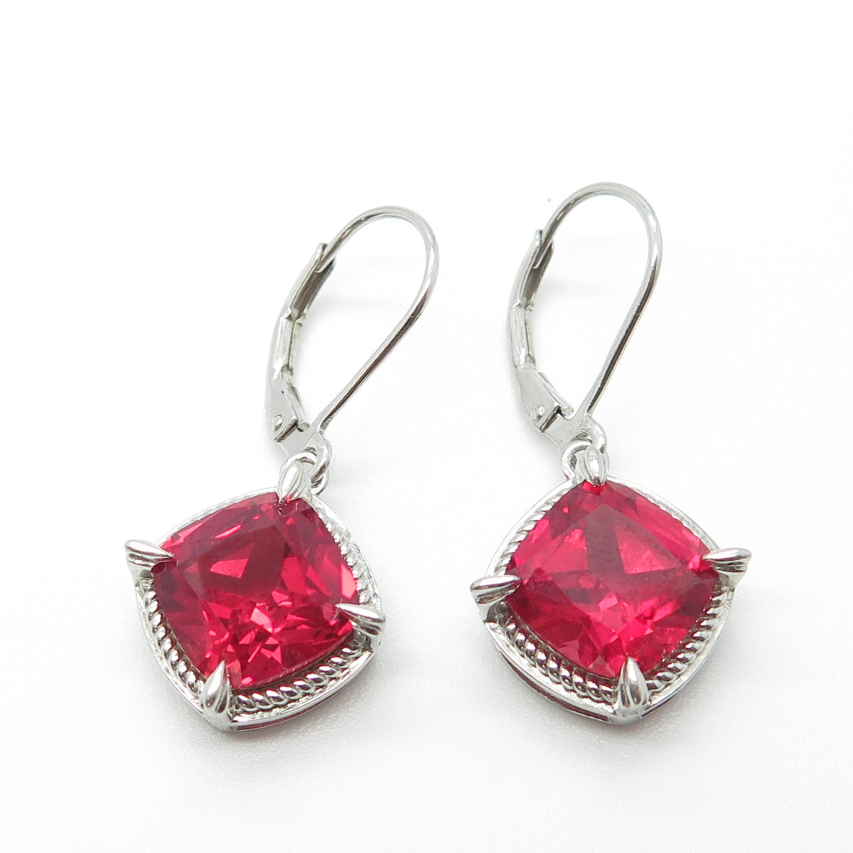 925 Sterling Silver Lab-Created Pink Sapphire Dangling Earrings