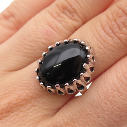 KABANA 925 Sterling Silver Vintage Real Black Onyx Modernist Ring Size 8.25