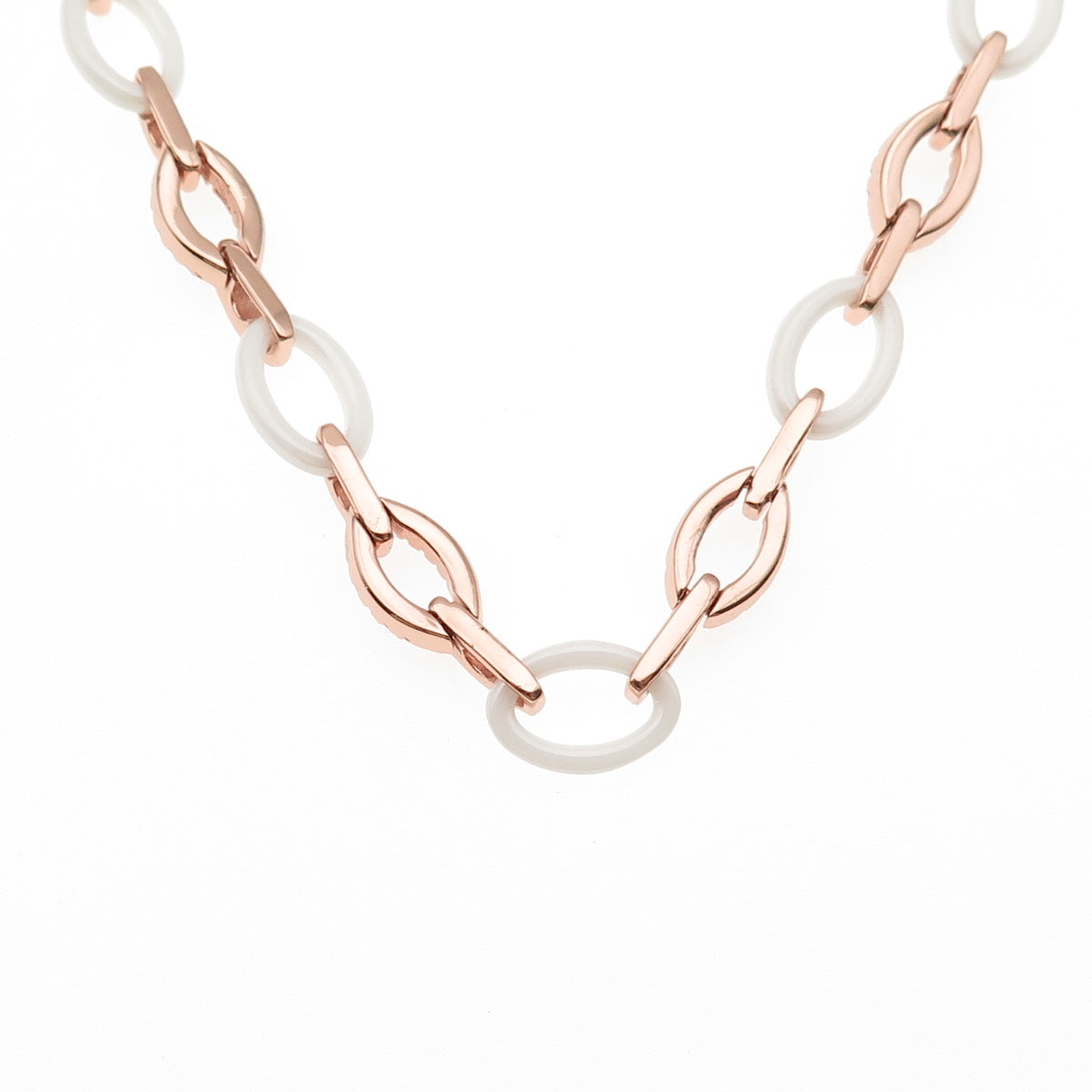 925 Sterling Silver & Ceramic Rose Gold Plated C Z Oval Chain Necklace 16"