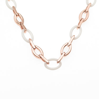 925 Sterling Silver & Ceramic Rose Gold Plated C Z Oval Chain Necklace 16"