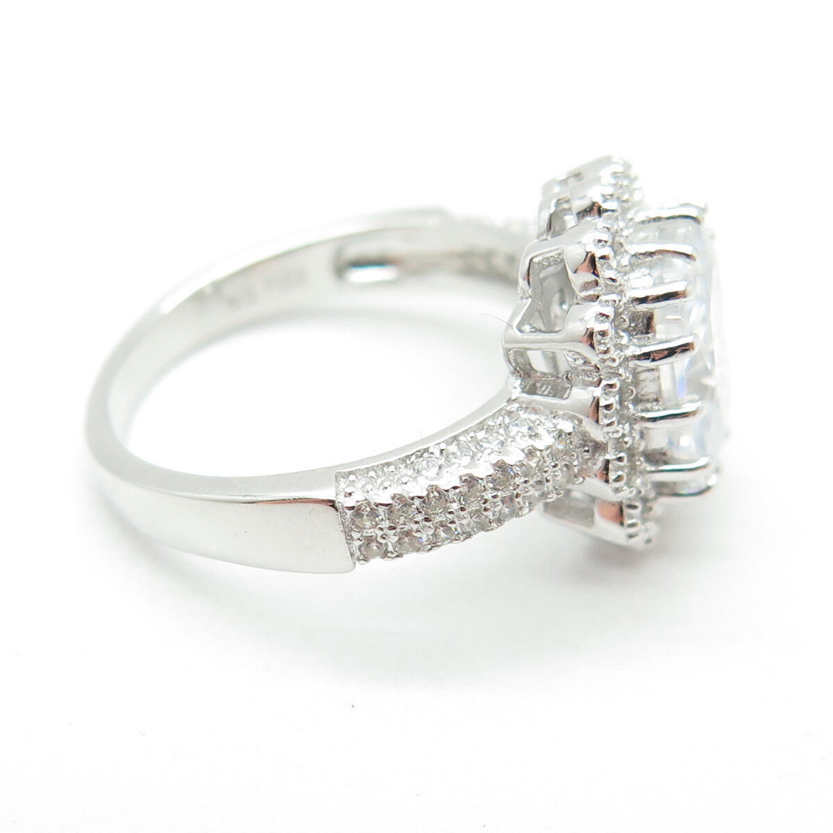 925 Sterling Silver Real Cushion & Round-Cut C Z Ring Size 8.25