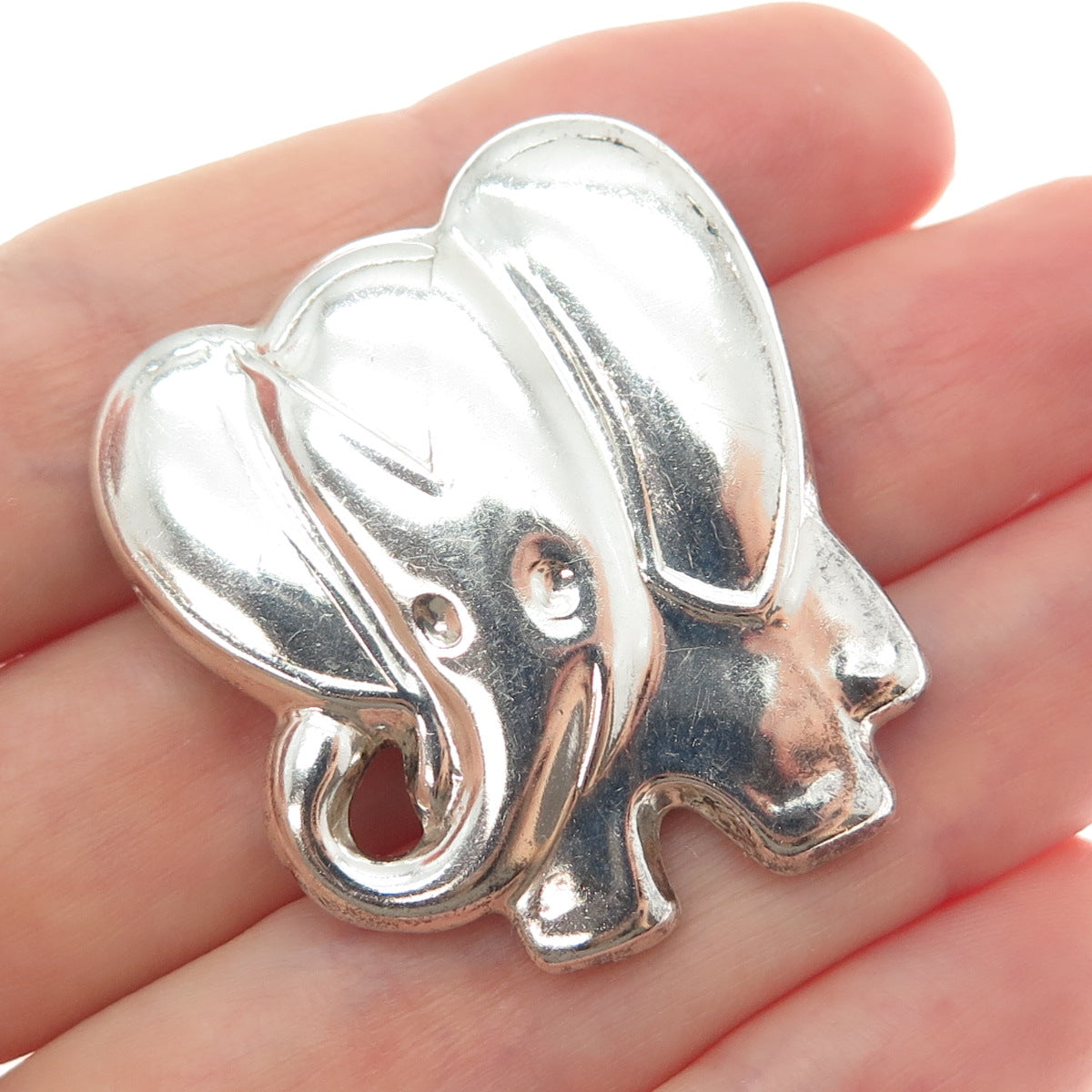 925 Sterling Silver Vintage Mexico Modernist Puffy Elephant Pin Brooch