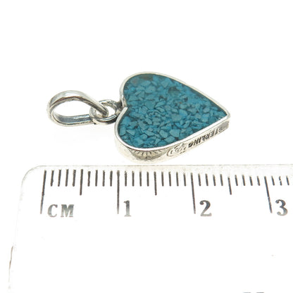 925 Sterling Silver Vintage Mexico Real Turquoise Inlay Heart Minimalist Pendant