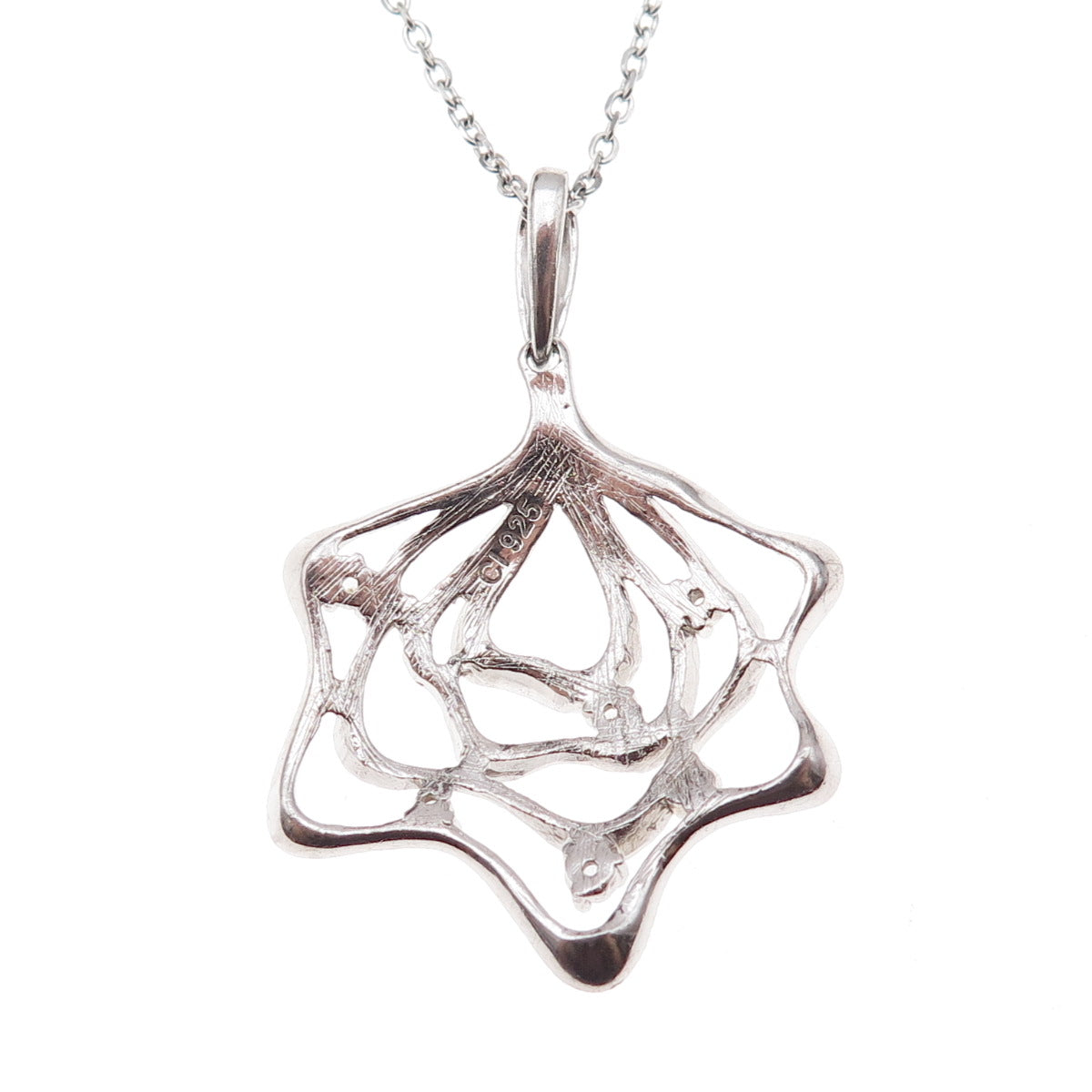 925 Sterling Silver Round-Cut C Z Floral Cable Chain Necklace 16"