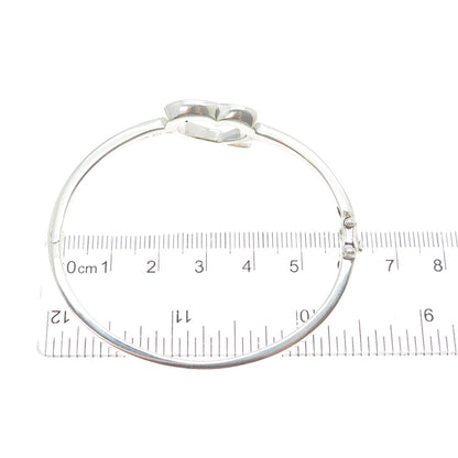 925 Sterling Vintage ALD London Real Diamond Accent Heart Bangle Bracelet 6.5"