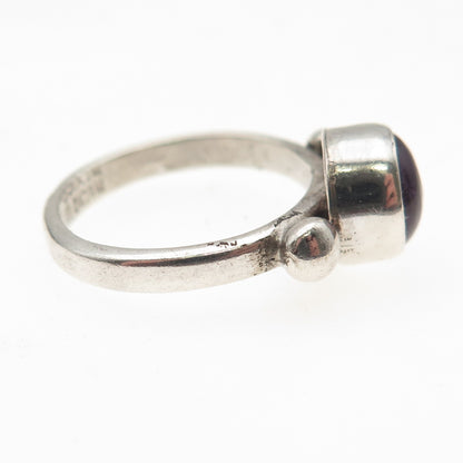 925 Sterling Silver Vintage Mexico Real Amethyst Modernist Ring Size 5.5