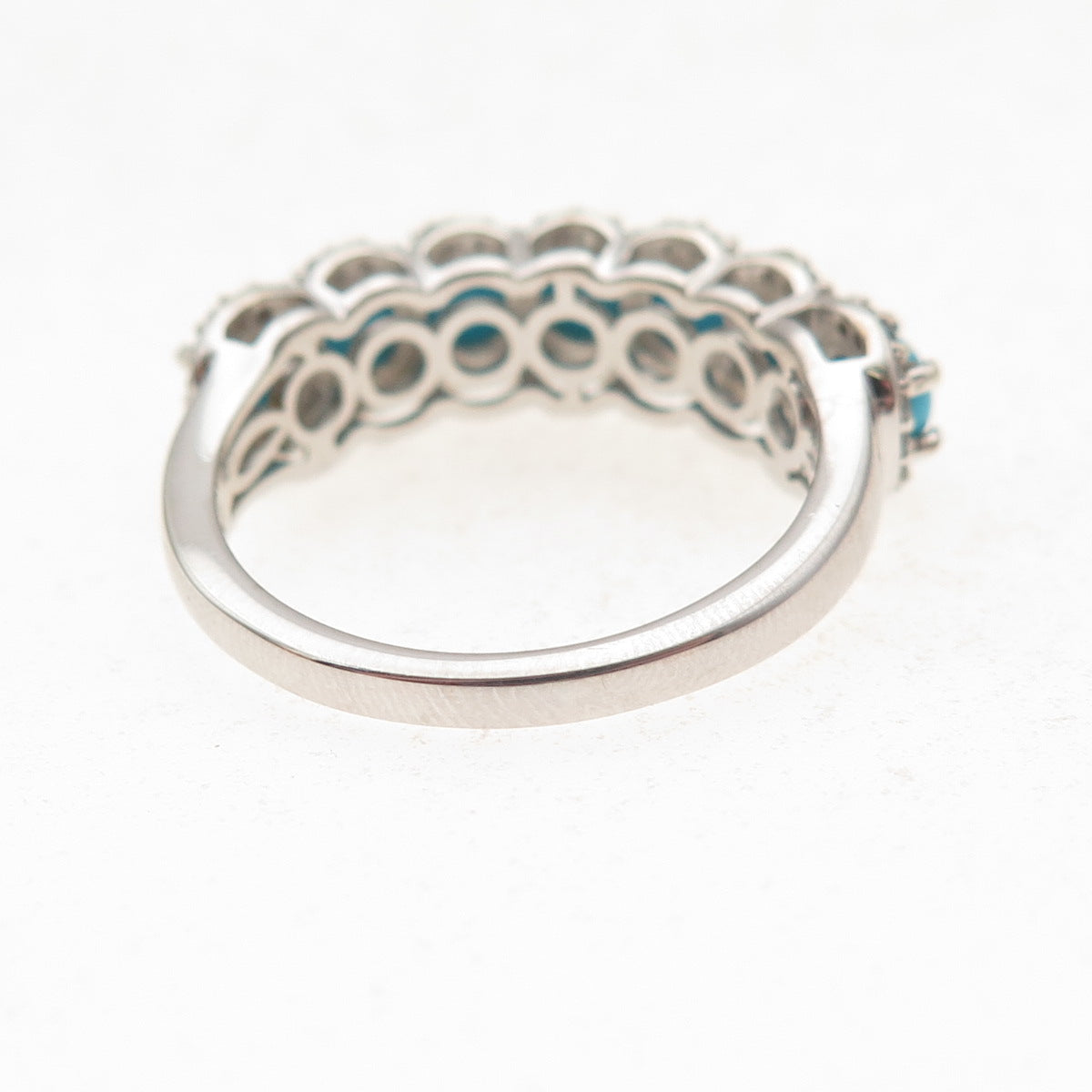925 Sterling Silver Real Sleeping Beauty Turquoise & White Topaz Ring Size 8