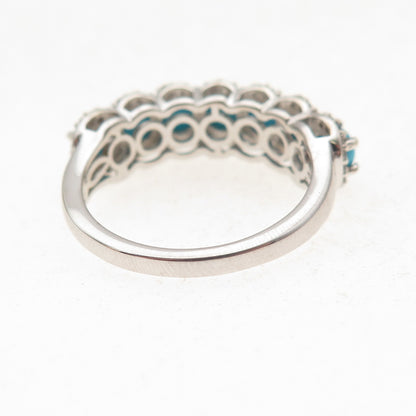 925 Sterling Silver Real Sleeping Beauty Turquoise & White Topaz Ring Size 8