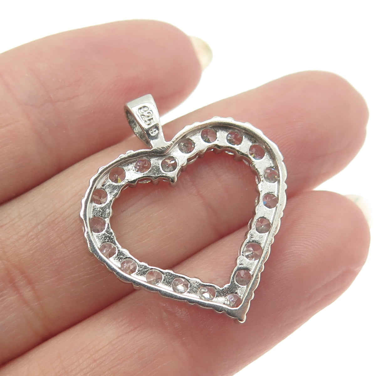 925 Sterling Silver Round-Cut C Z Heart Pendant