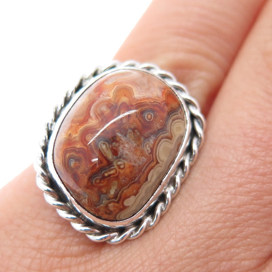 Old Pawn Sterling Silver OLG Artisan Agate Southwestern Tribal Ring Size 5.25