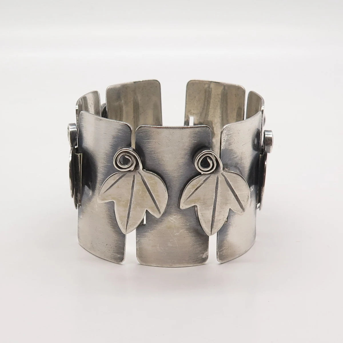 925 Sterling Silver Vintage Rebajes Leaf Modernist Panel Link Bracelet 7"