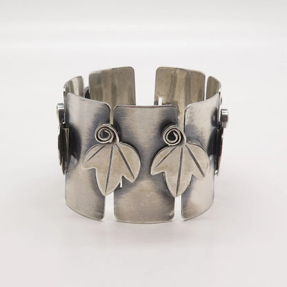 925 Sterling Silver Vintage Rebajes Leaf Modernist Panel Link Bracelet 7"