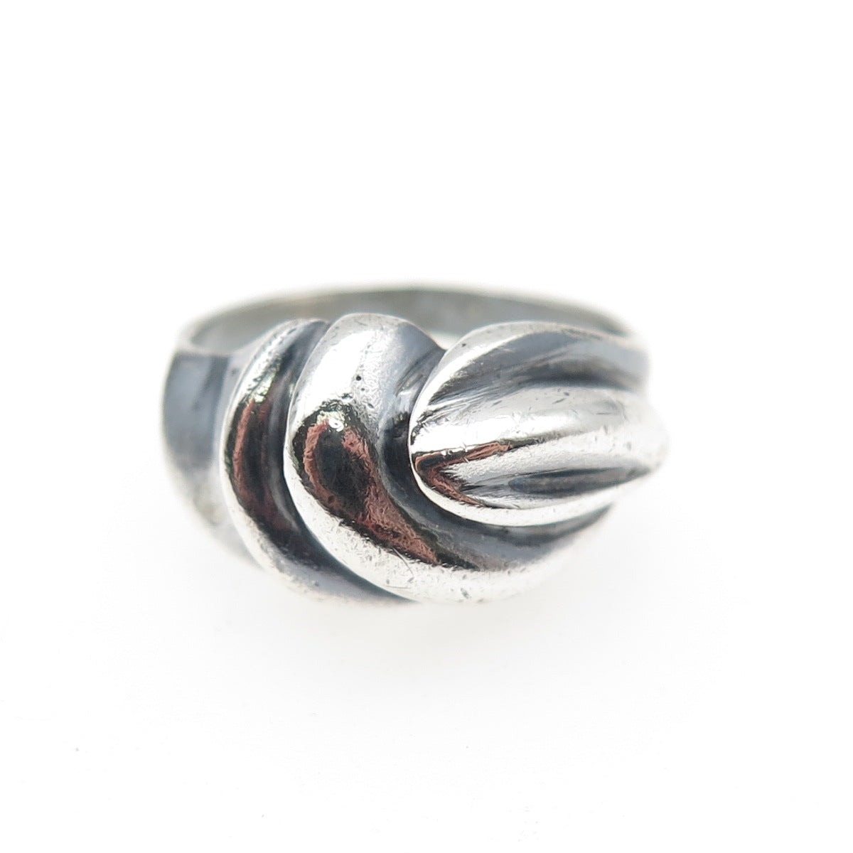 925 Sterling Silver Vintage Modernist Wavy Dome Oxidized Ring Size 7.25
