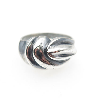 925 Sterling Silver Vintage Modernist Wavy Dome Oxidized Ring Size 7.25