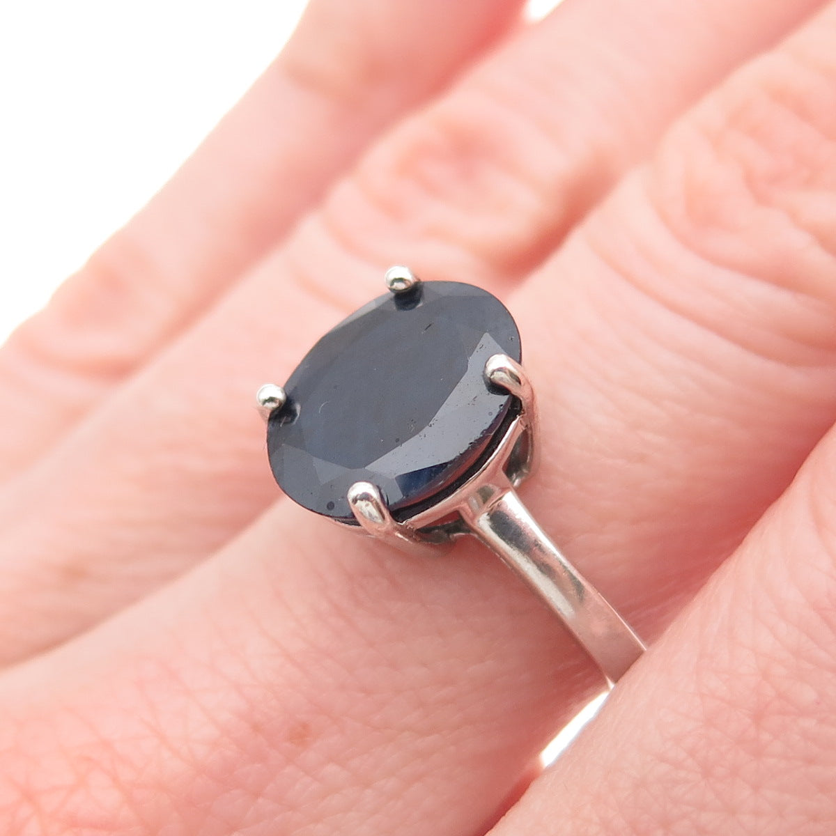 925 Sterling Silver Real Oval-Cut Sapphire Ring Size 7