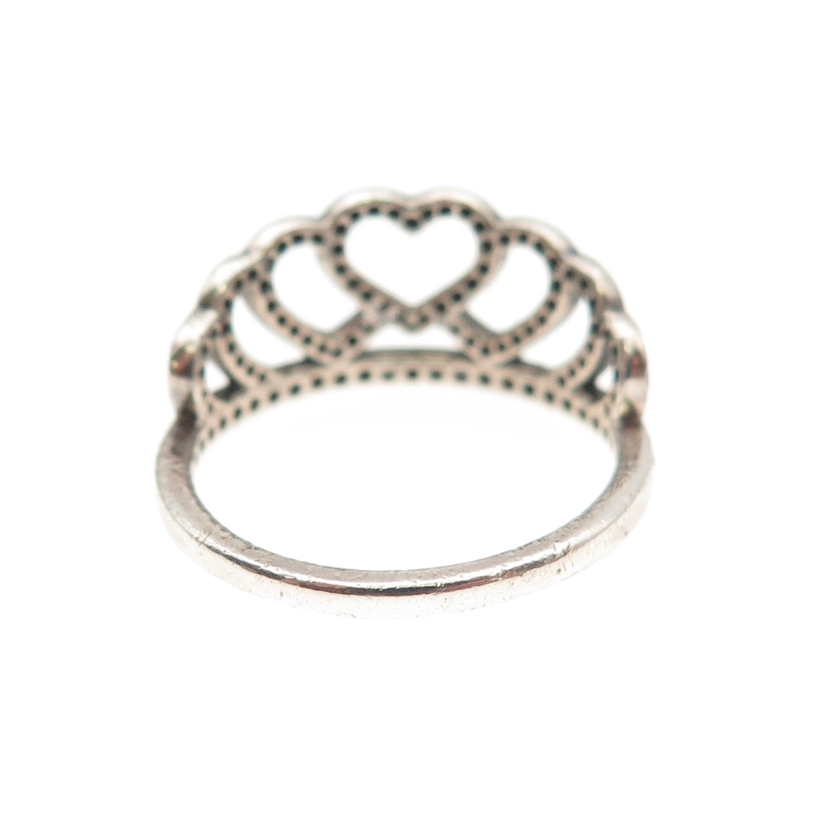 PANDORA 925 Sterling Silver Round-Cut C Z Hearts Tiara Ring Size 6