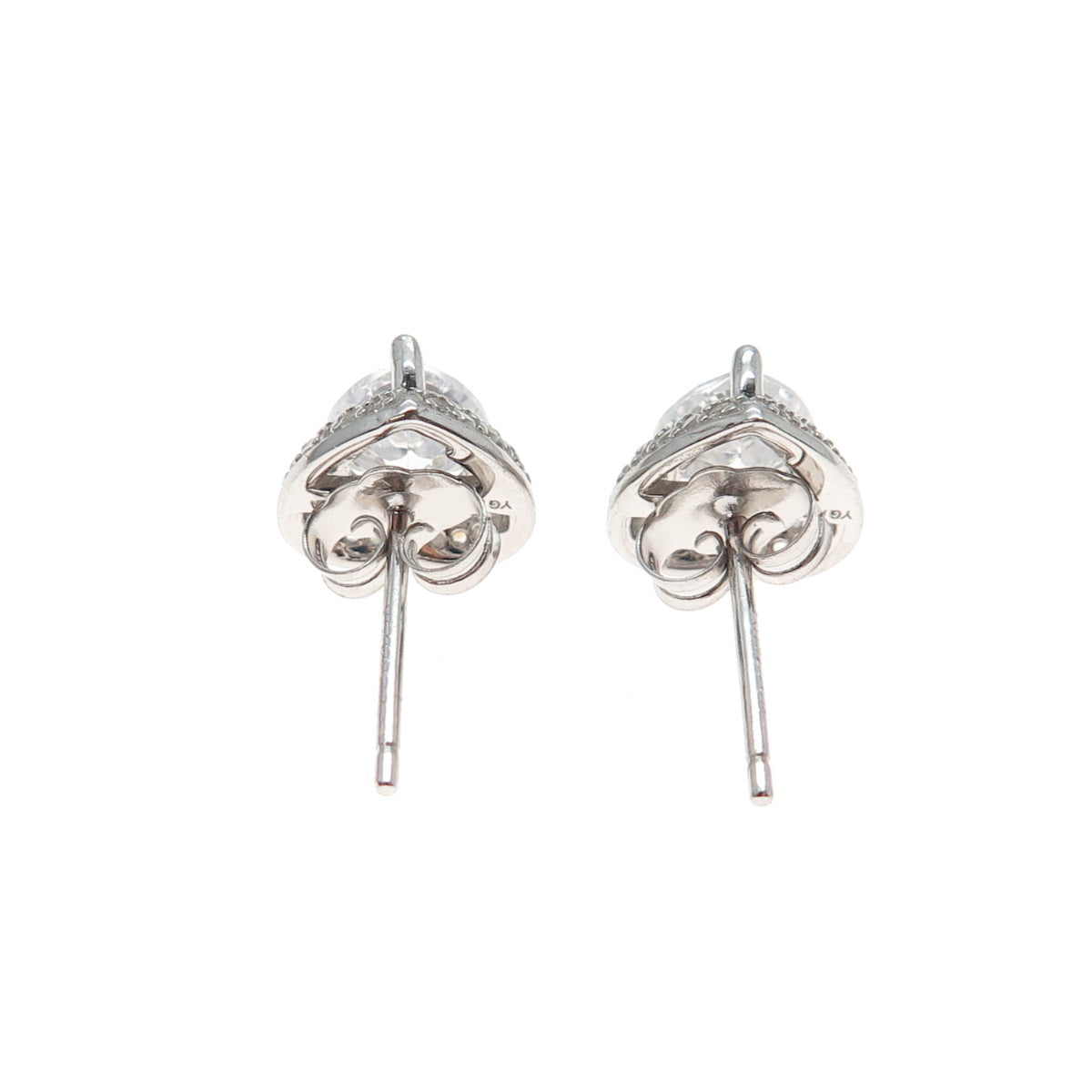 925 Sterling Silver Heart & Round-Cut C Z Stud Earrings