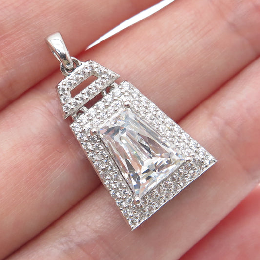 TYCOON 925 Sterling Silver Round & Tapered Baguette-Cut C Z Sparkle Pendant