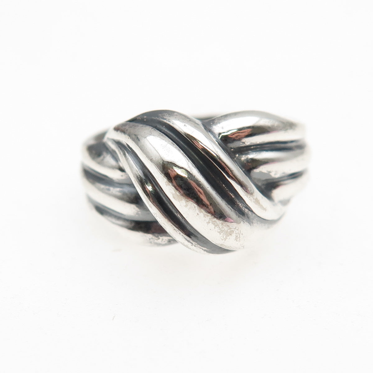 925 Sterling Silver Vintage Modernist Wavy Oxidized Ring Size 6.25