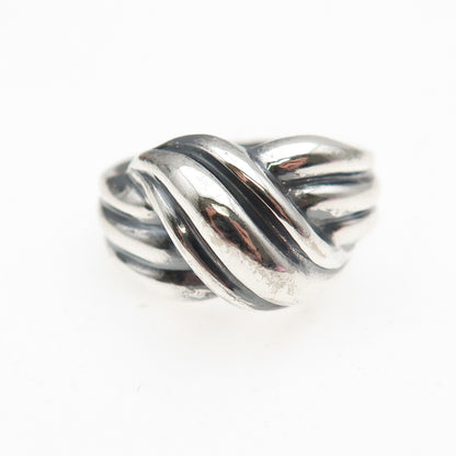 925 Sterling Silver Vintage Modernist Wavy Oxidized Ring Size 6.25
