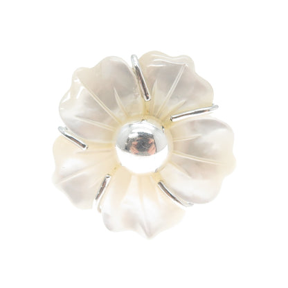 RIDER 950 Silver Vintage Real Carved MOP Flower Adjustable Ring Size 8.5