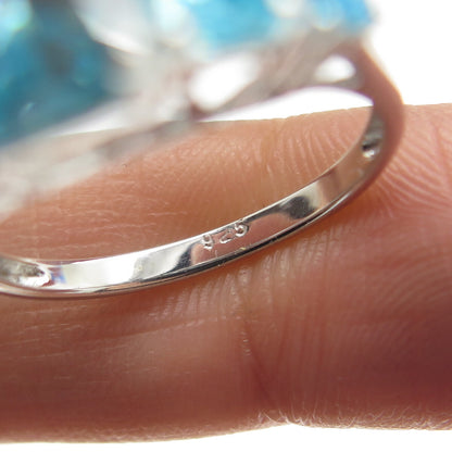 925 Sterling Silver Blue Radiant-Cut Shaped C Z 5-Stone Ring Size 7.25