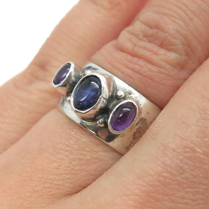 925 Sterling Silver Vintage Real Tanzanite & Amethyst Ring Size 6.5