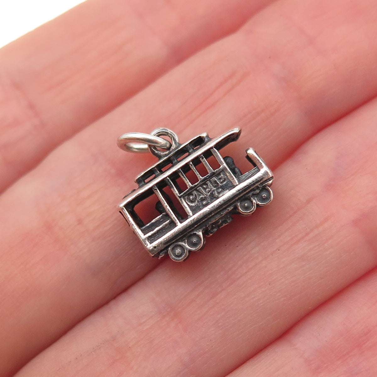 925 Sterling Silver Vintage Mexico Cable Car Oxidized 3D Charm Pendant