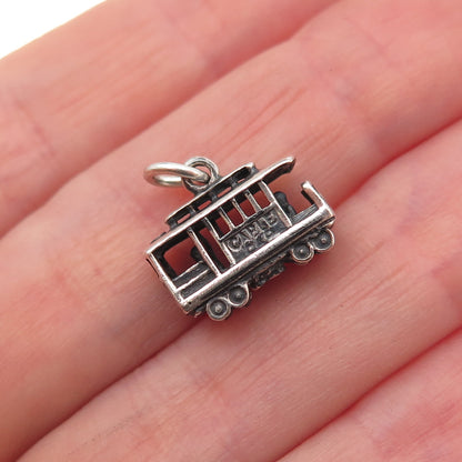 925 Sterling Silver Vintage Mexico Cable Car Oxidized 3D Charm Pendant