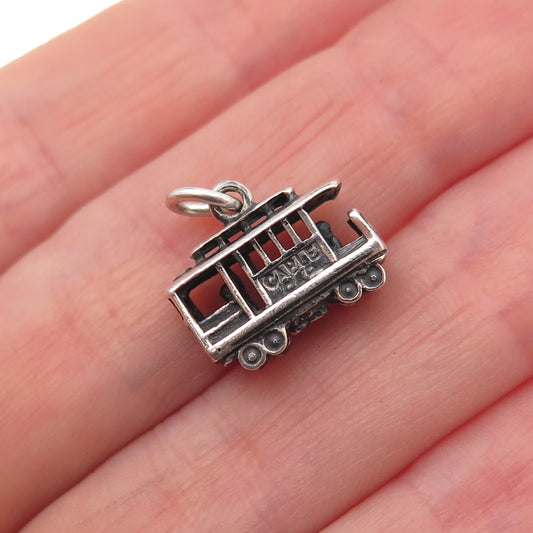 925 Sterling Silver Vintage Mexico Cable Car Oxidized 3D Charm Pendant