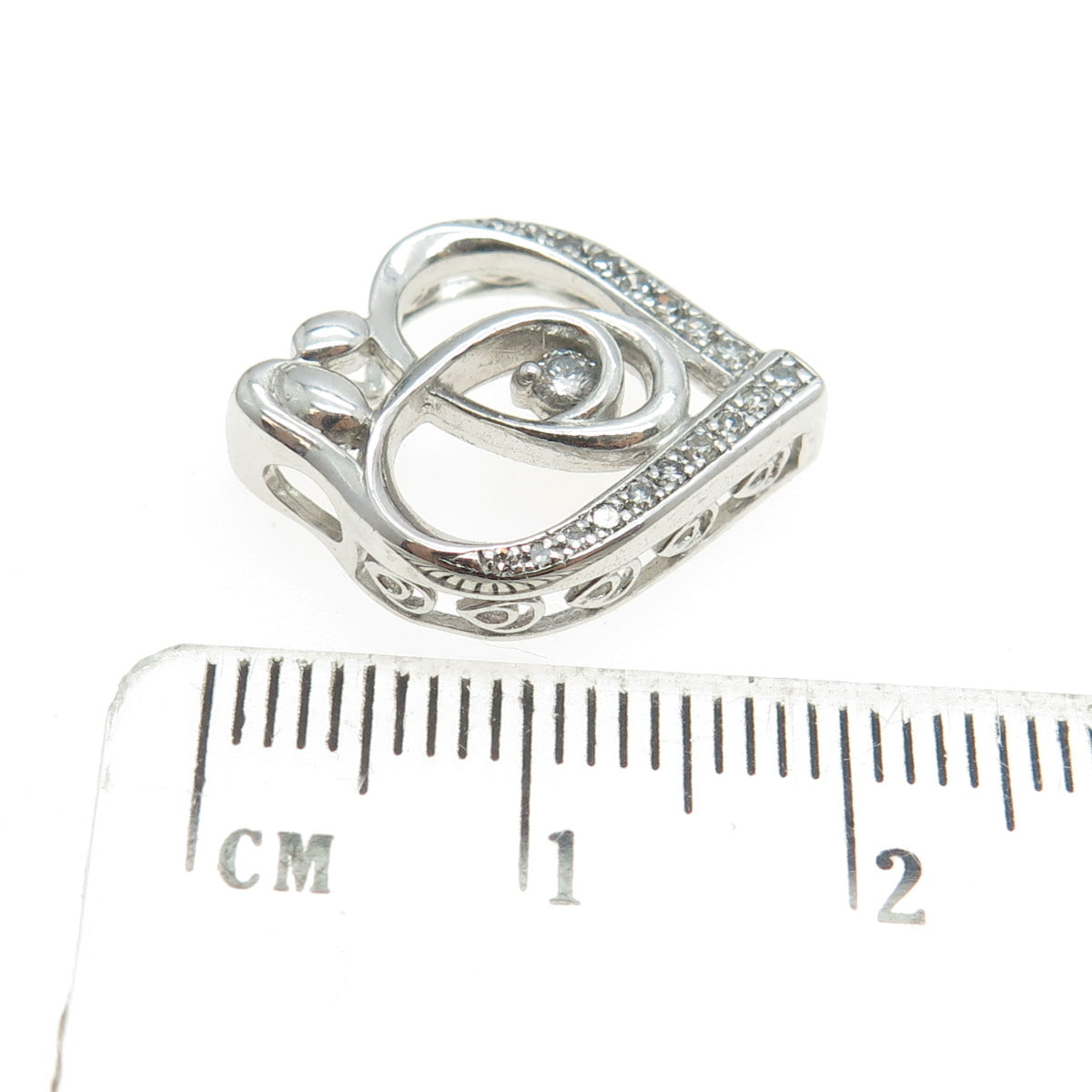 925 Sterling Silver Real Round-Cut Diamond Mom & Child Heart Slide Pendant