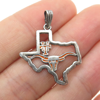 925 Sterling Silver Vintage Enamel University of Texas Charm Pendant